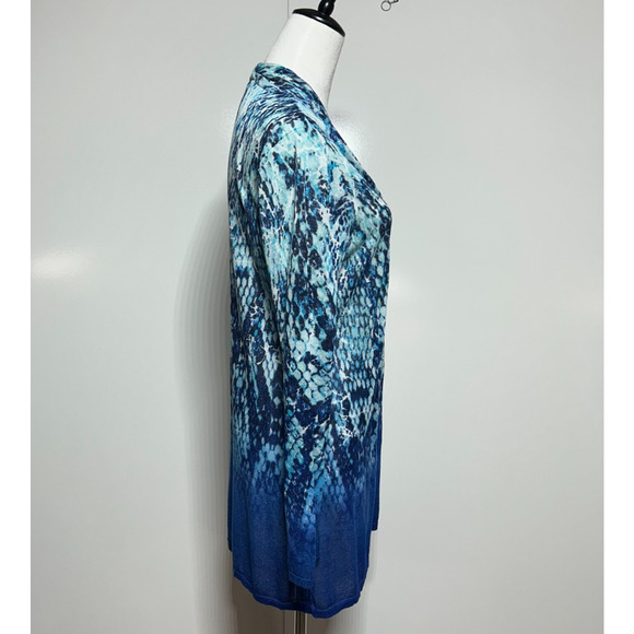 Chicos Cardigan Womens Large 2 Blue Snake Print Open Front Lightweight Sweater - Picture 4 of 11